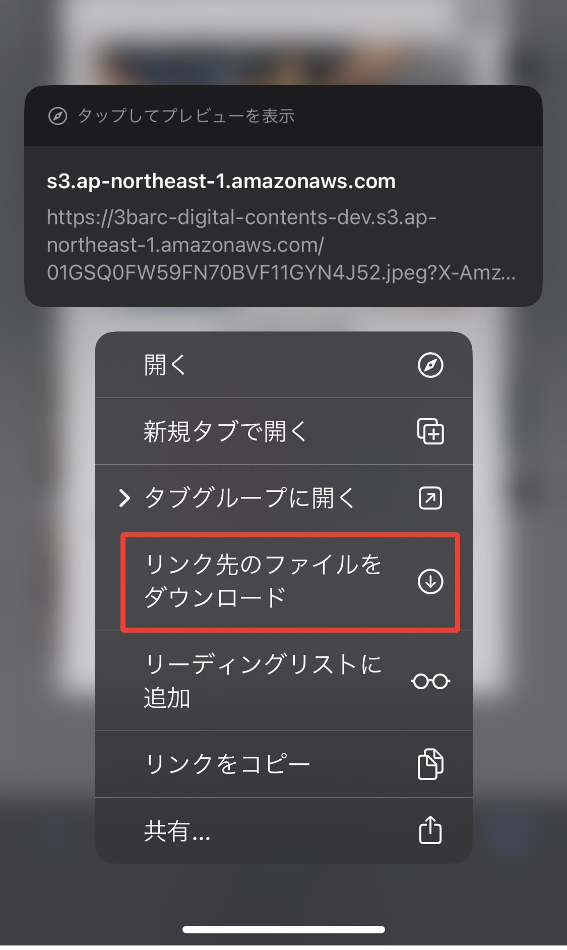 safariのダウンロード画面